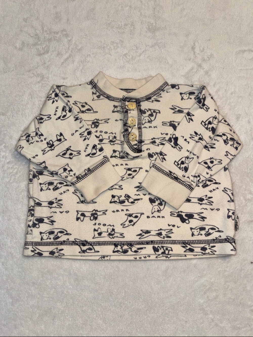Nature calling Cream & Navy dog Printed Long-Sleeve Henley for Kids 100% cotton